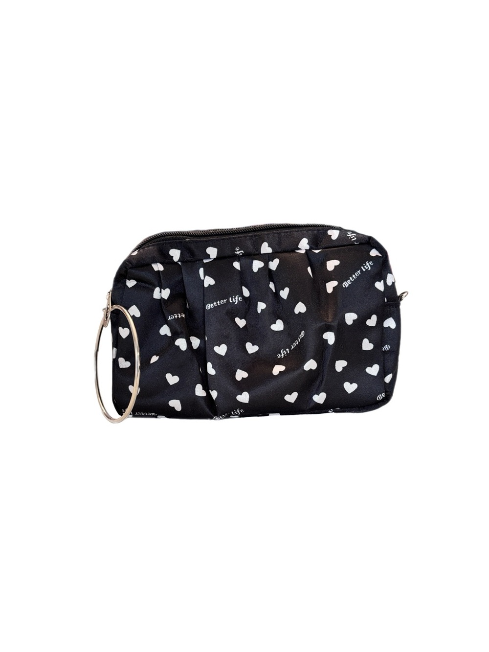 Black Heart Print Wristlet Makeup Bag or Pouch